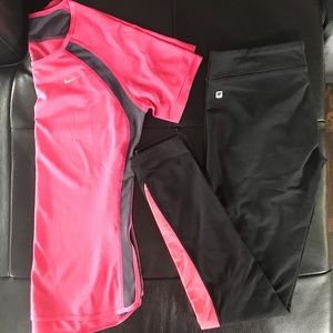 Nike running dryfit tee + fabletics gym leggings SZ S